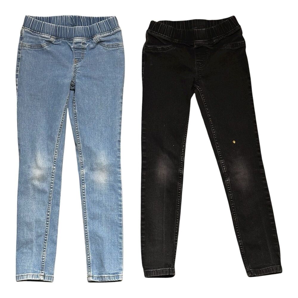 Lot of 2 Cat & Jack Elastic Waist Jeans – Size 7 (Black + Light Wash)